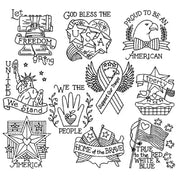 American-themed doodles including the Statue of Liberty in Aunt Martha’s Proud To Be An American!