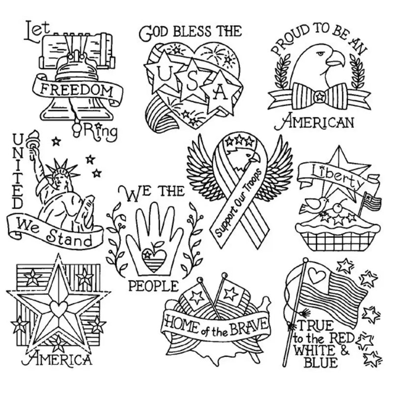American-themed doodles including the Statue of Liberty in Aunt Martha’s Proud To Be An American!