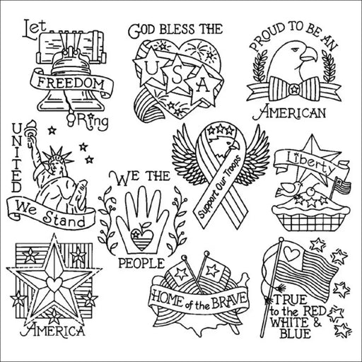 American-themed doodles including the Statue of Liberty in Aunt Martha’s Proud To Be An American!