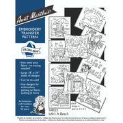 Aunt Martha’s #4023 Life’s A Beach iron-on embroidery transfer pattern featuring beach designs