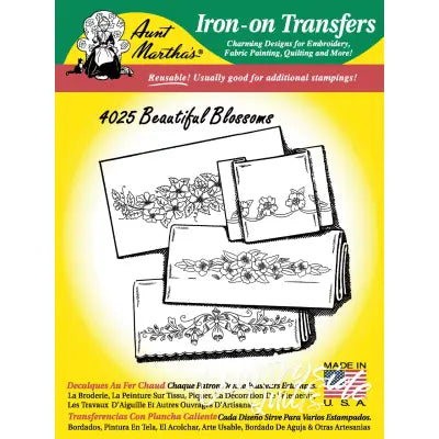 Iron-on transfer pattern sheet of Beautiful Blossoms from Aunt Martha’s #4025
