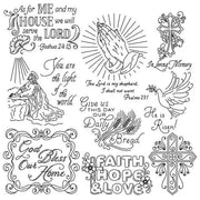 Collection of Christian blessings and Bible verses in Aunt Martha’s decorative design