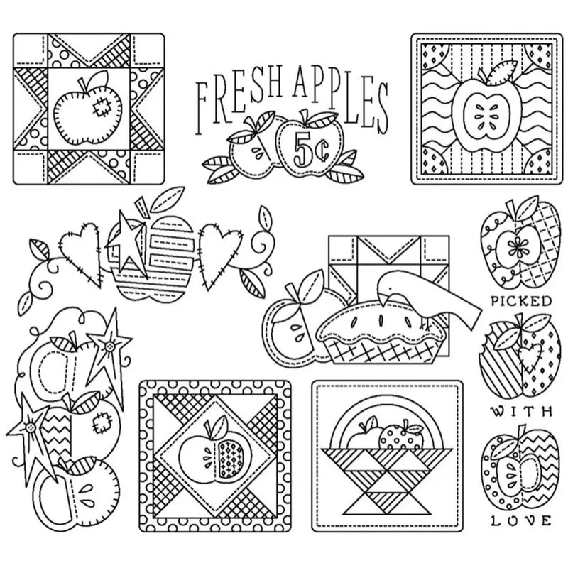 Collection of Patchwork Apples quilting designs by Aunt Martha’s featuring decorative borders