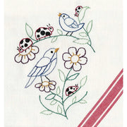 Embroidered design of Lovely Ladybugs with birds and daisies in Aunt Martha’s collection