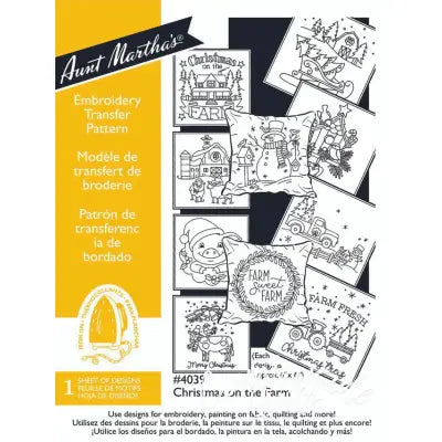 Aunt Martha’s #4039 Christmas on the Farm embroidery transfer pattern set for countryside quilts