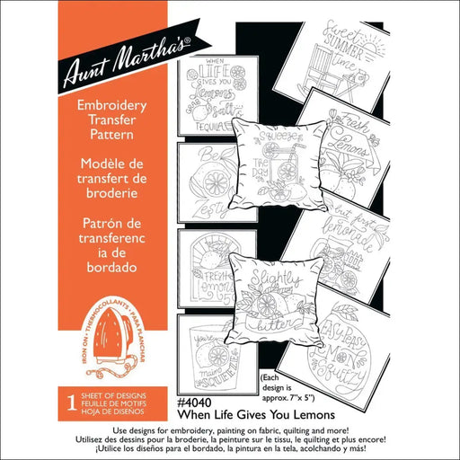 Aunt Martha’s Embroidery Transfer Pattern featuring When Life Gives You Lemons designs