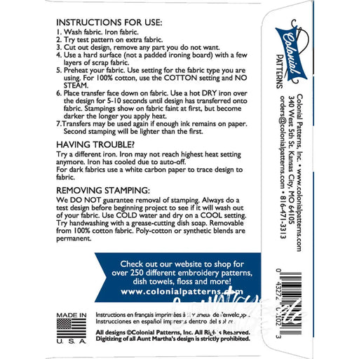 Instructions for using Aunt Martha’s All-American Treats fabric stamping products