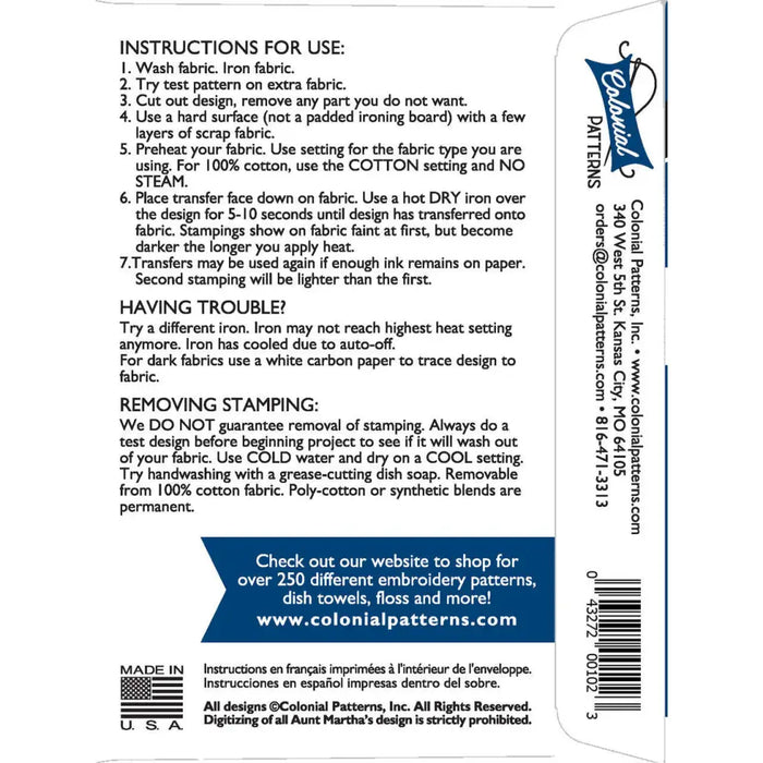 Instructions for using Aunt Martha’s All-American Treats fabric stamping products