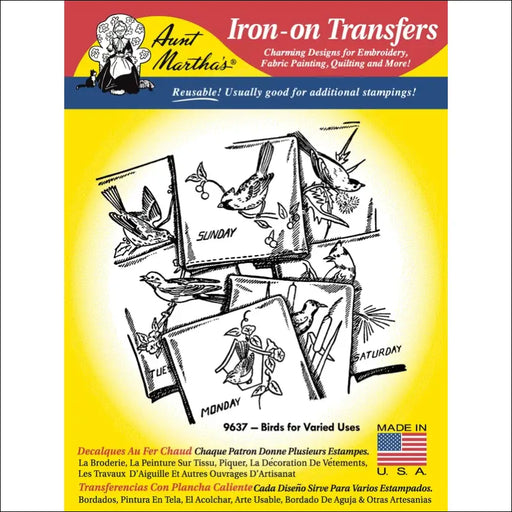 Vintage iron-on transfer pattern sheet of birds from Aunt Martha’s for countryside quilts
