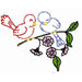 Two cartoon birds on a pink blossom branch from Aunt Martha’s quilting collection