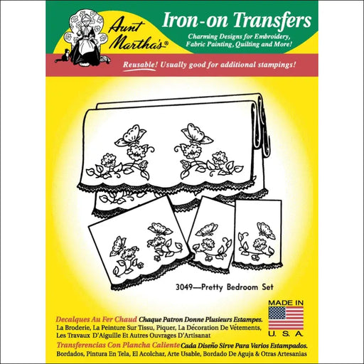 Iron-on transfer pattern with butterflies for Aunt Martha’s Pretty Bedroom Set linens
