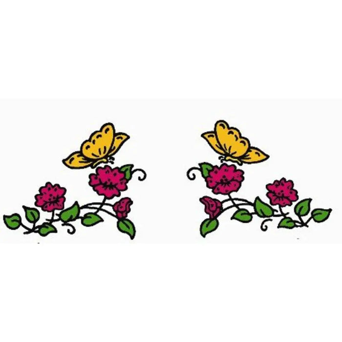 Two yellow butterflies above pink flowers in Aunt Martha’s Pretty Bedroom Set