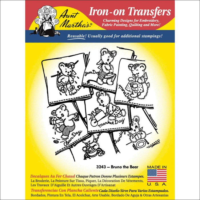 Aunt Martha’s® 3243 Bruno the Bear Days of Week Tea Towels