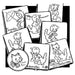 Collection of daily calendar illustrations with a kitten cross stitch featuring Aunt Martha’s® countryside quilts