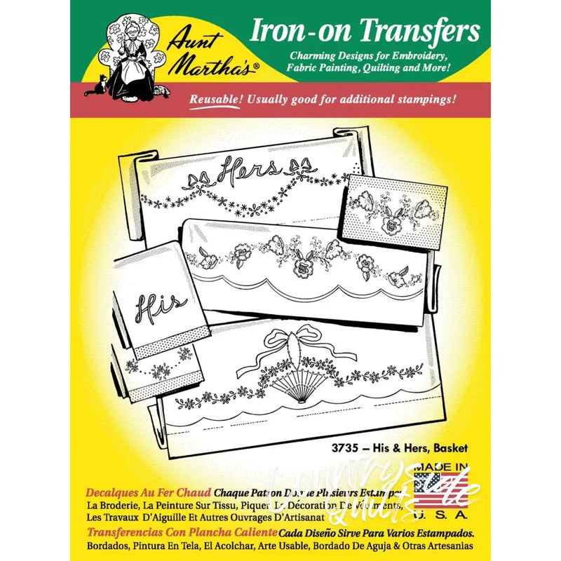 Aunt Marthas® iron-on transfer pattern for countryside quilts in Aunt Marthas® #3735 His & Hers Basket for Pillowcases