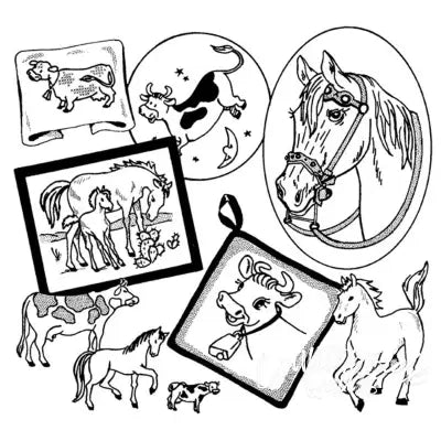 Assorted horse and cow themed crafts on Aunt Marthas® countryside quilts for compare select variety