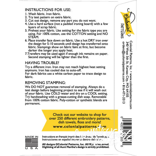 Colonial Patterns instructions for use on Aunt Martha’s® Bells & Holly Countryside Quilts