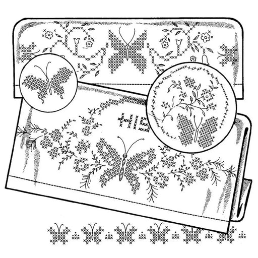 Embroidered butterfly towel set from Aunt Martha’s® Butterflies & Flowers collection featuring countryside quilts