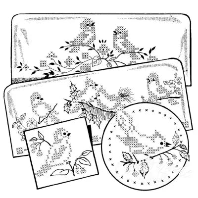 Cross stitch birds design from Aunt Marthas® for countryside quilts and embroidery projects