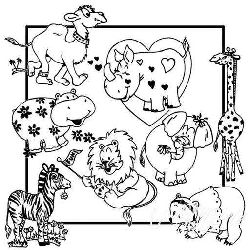Whimsical animals with hearts and flowers from Aunt Martha’s® #3891 collection