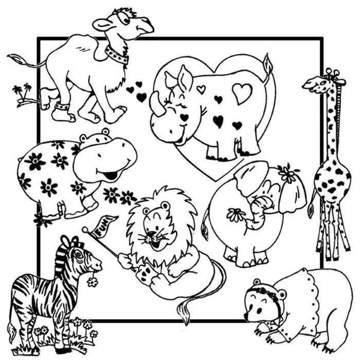 Whimsical animals with hearts and flowers from Aunt Martha’s® #3891 collection