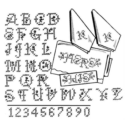 Cross stitch alphabet and numbers from Aunt Martha’s® #3904 for countryside quilts