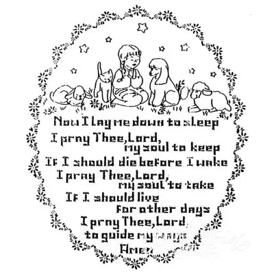 Embroidered prayer sampler from Aunt Marthas® Childs Prayer featuring countryside quilts