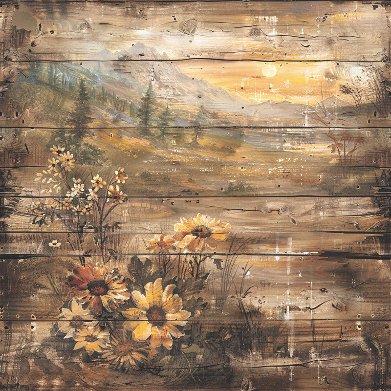 Yellowstone on Rustic Wood Fabric Panel 10