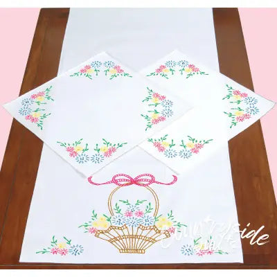 Basket Of Daisies Scarf And Doily Set