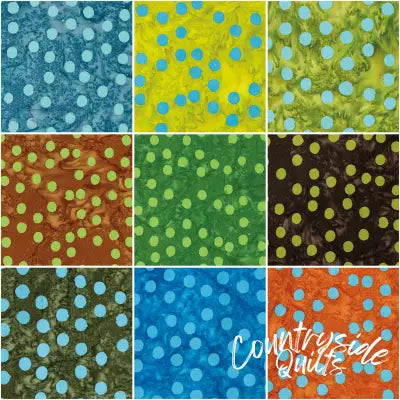 Batiks Elementals Polka Pop Fat Quarter Bundle A, 9 Pcs.