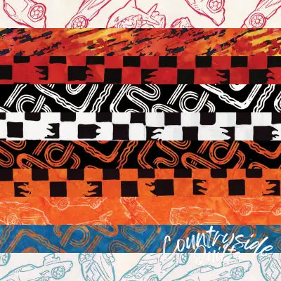 Batiks Full Throttle Hot Wheels Traditional Racing 2.5in Strips, 40 Pcs.