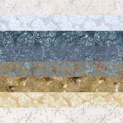 Batiks Holiday Sparkle Silver & Gold 2.5in Strips, 40pcs