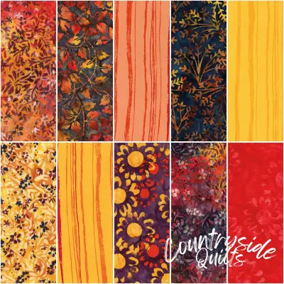 Batiks Wildflowers Sunset Fat Quarter Bundle B, 10pcs