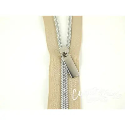 Beige #3 Nylon Nickel Coil Zippers: 3 Yards with 9 Pulls