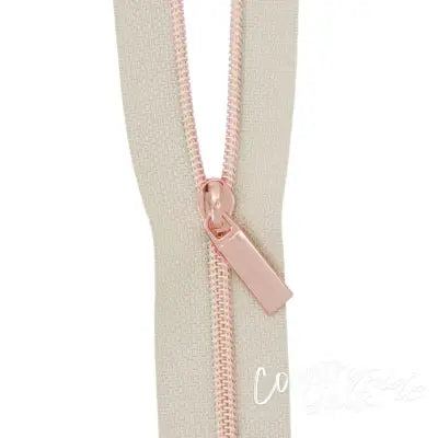 Beige #3 Nylon Rose Gold Coil Zippers: 3 Yards with 9 Pulls