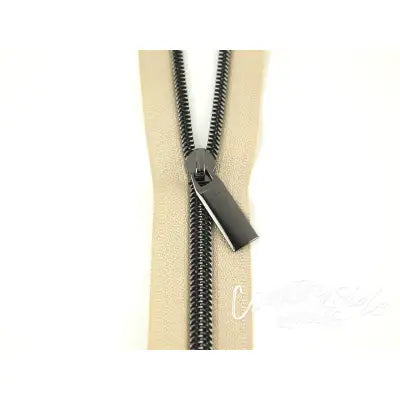 Beige #5 Nylon Gunmetal Coil Zippers: 3 Yards with 9 Pulls