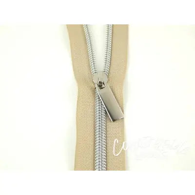 Beige #5 Nylon Nickel Coil Zippers: 3 Yards with 9 Pulls