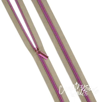 Beige #5 Nylon Tula Pink Coil Zipper 3yds and 9 Pulls