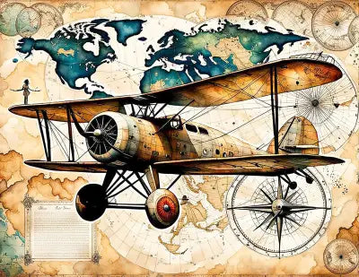 Bi-Plane around the World 17.25x13.5in Panel