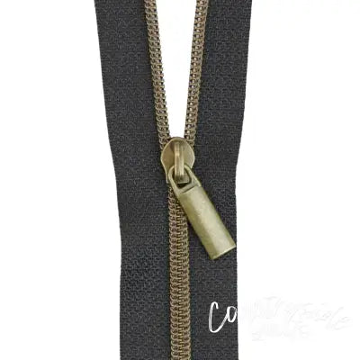 Black #3 Nylon Antique Coil Zippers: 3 Yards with 9 Pulls