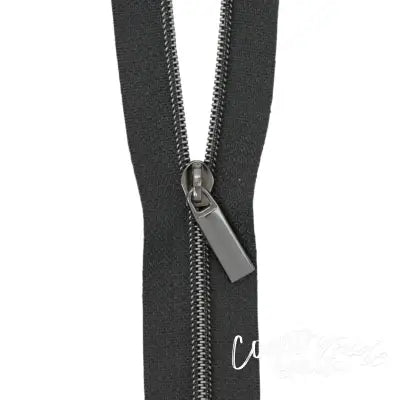 Black #3 Nylon Gunmetal Coil Zippers: 3 Yards with 9 Pulls