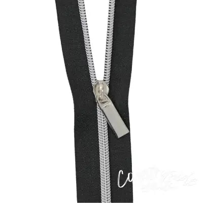 Black #3 Nylon Nickel Coil Zippers: 3 Yards with 9 Pulls