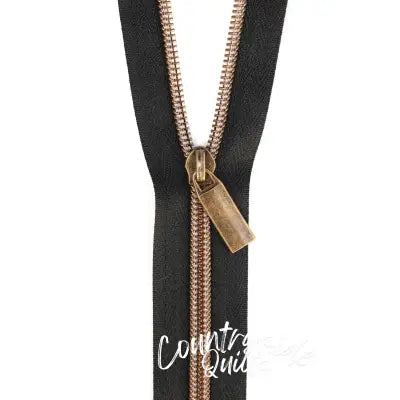 Black #5 Nylon Antique Coil Zippers: 3 Yards with 9 Pulls