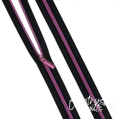 Black #5 Nylon Tula Pink Coil Zipper 3yds and 9 Pulls