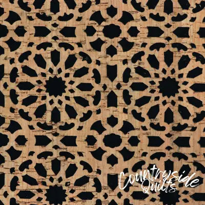 Black Canvas Backed Mandala Pro Lite Cork 1/2 yard