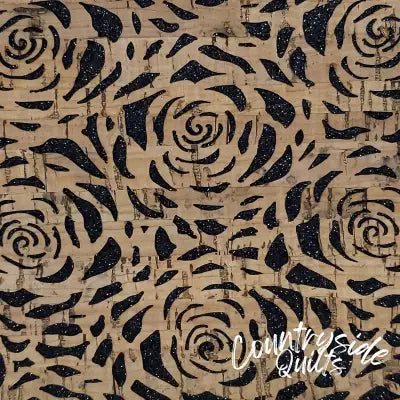 Black Glitter Backed Roses Pro Lite Cork 1/2 yard