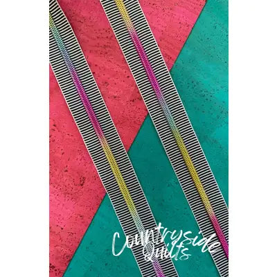 Black Stripe Zipper Tape with Rainbow Teeth