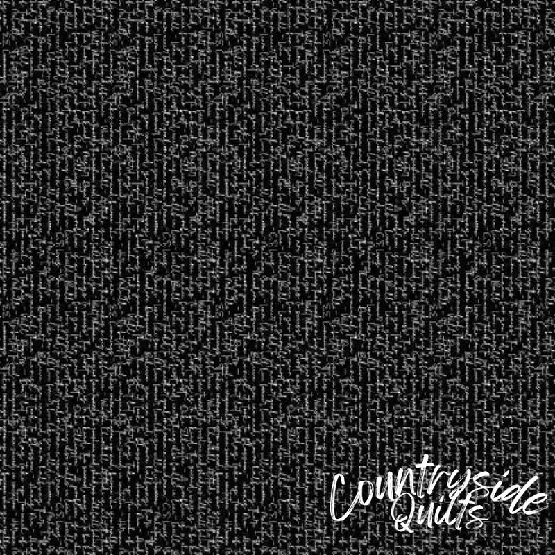 Black With White Script Cotton Wideback Fabric per yard