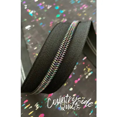 Black Zipper Tape with Iridescent Teeth