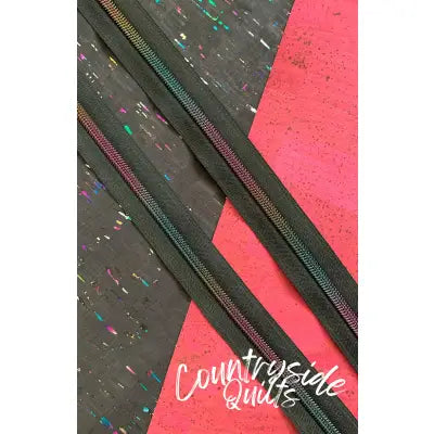 Black Zipper Tape with Rainbow Teeth